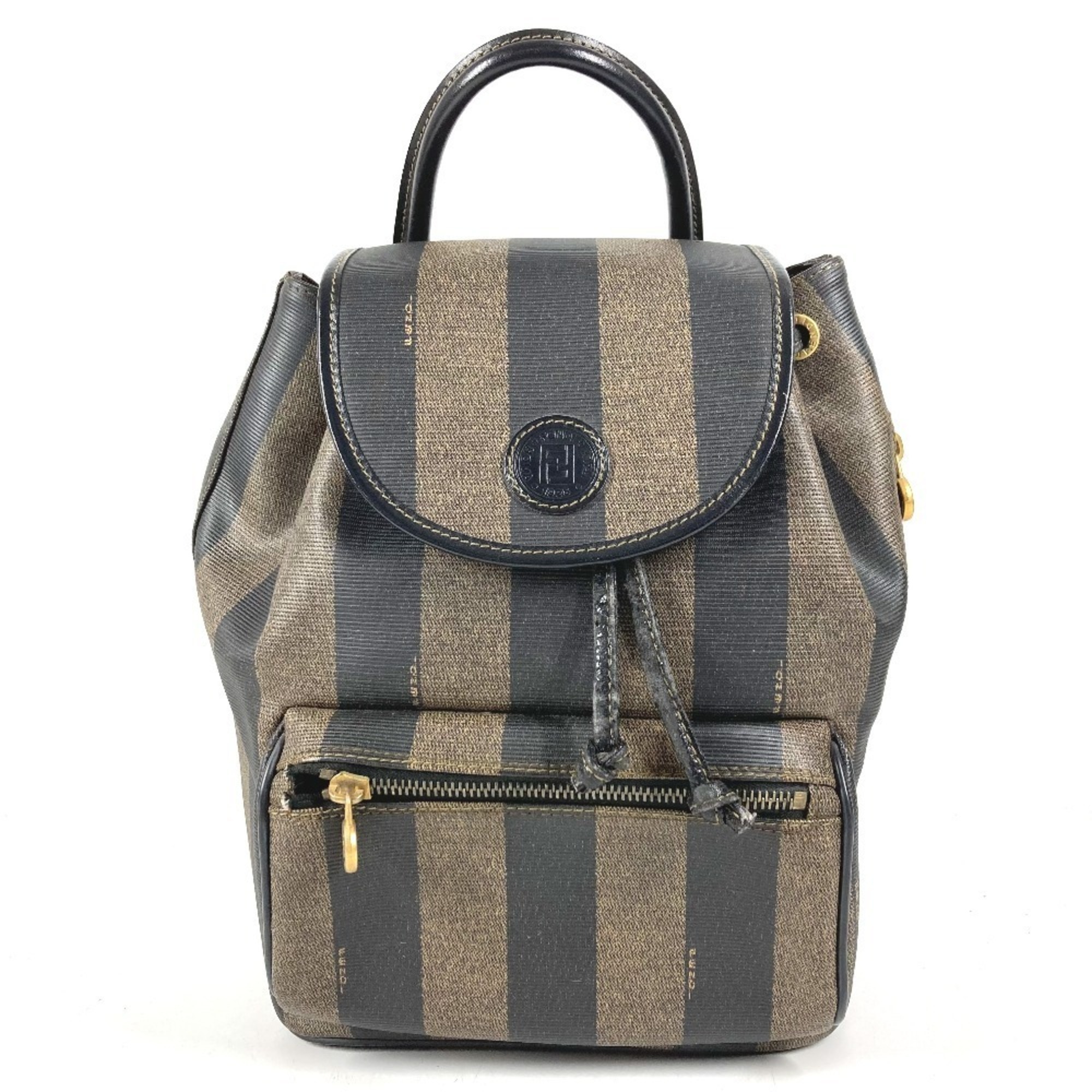 Fendi Vintage Pecan Logo Bag Backpack Rucksack Leather Men's Women's Khaki